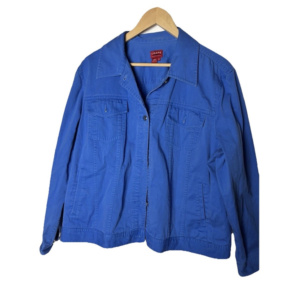 Chaps Denim Jean Jacket‎ Women's 2XL Blue Button Flap Pockets Classic